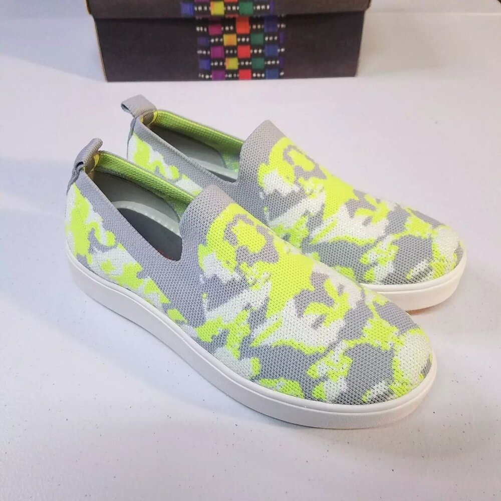 Bernie Mev Jenna Memory Foam Slip On Sneakers Womens Sz 38 (7.5-8 US) Grey/Lemon